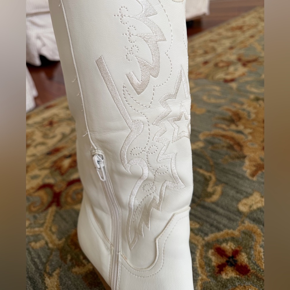 Mi.iM white Western Cowgirl Boots 8.5 Coastal Cowgirl Festival Boho - Picture 10 of 16